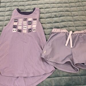 Under Armour youth girls medium purple tank and shorts